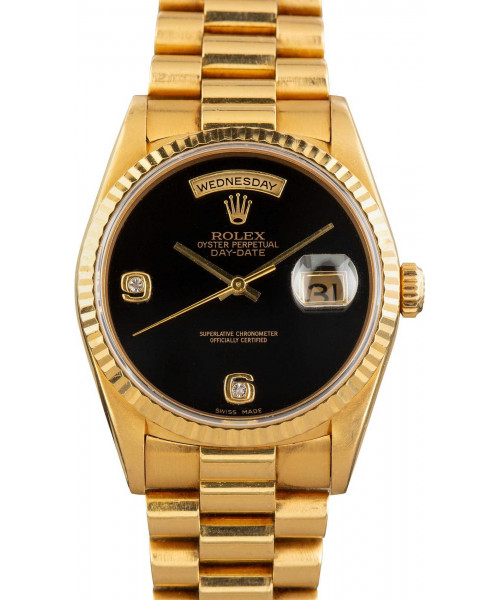 Rolex Day-Date 36 Yellow Gold 18238 Onyx Arabic Diamond Dial