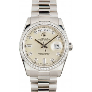 Rolex Day-Date 36 Platinum 118346 Diamond Dial & Bezel