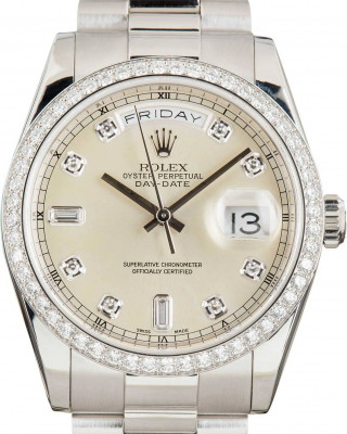 Rolex Day-Date 36 Platinum 118346 Diamond Dial & Bezel