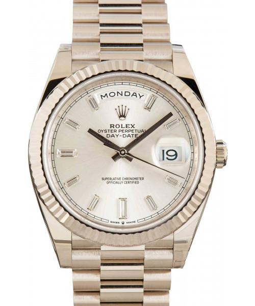 Rolex Day-Date 40 Ref 228239 Silver Diamond Dial