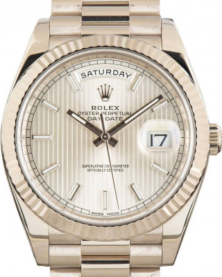 Rolex Day-Date 40 Ref 228239 Silver Tapestry Dial