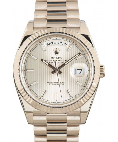 Rolex Day-Date 40 Ref 228239 Silver Tapestry Dial