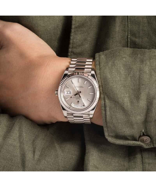 Rolex Day-Date 40 Ref 228239 Silver Tapestry Dial