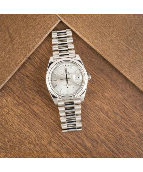 Rolex Day-Date 40 Ref 228239 Silver Tapestry Dial