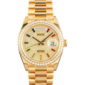 Rolex Day-Date 36 Rainbow Dial 128348 18k Yellow Gold