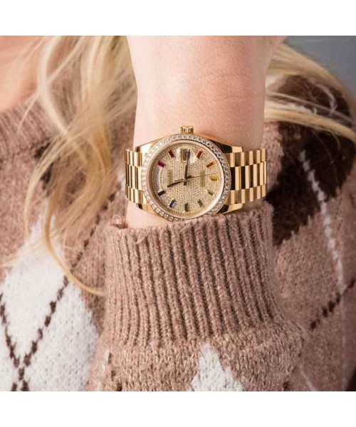 Rolex Day-Date 36 Rainbow Dial 128348 18k Yellow Gold