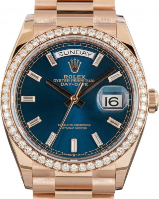 Rolex Day-Date 36 Blue Green Dial 128345 18k Everose Gold