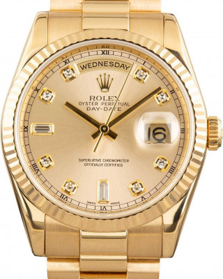 Rolex Day-Date 36 Ref 118238 Champagne Diamond Dial