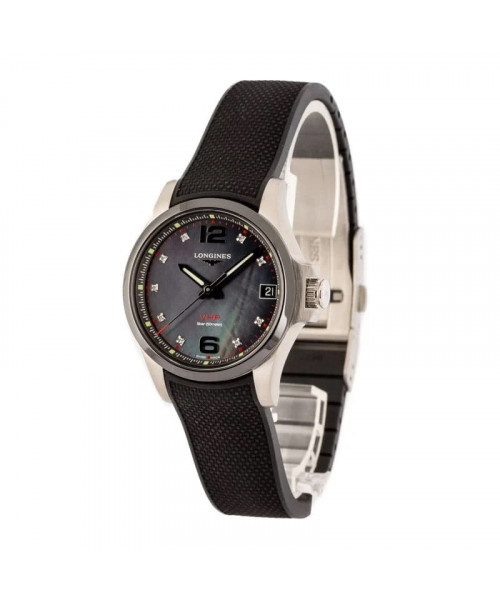 Ladies Longines Conquest V.H.P. Black Mother of Pearl Diamond Dial