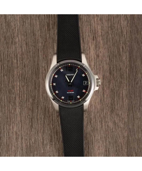 Ladies Longines Conquest V.H.P. Black Mother of Pearl Diamond Dial